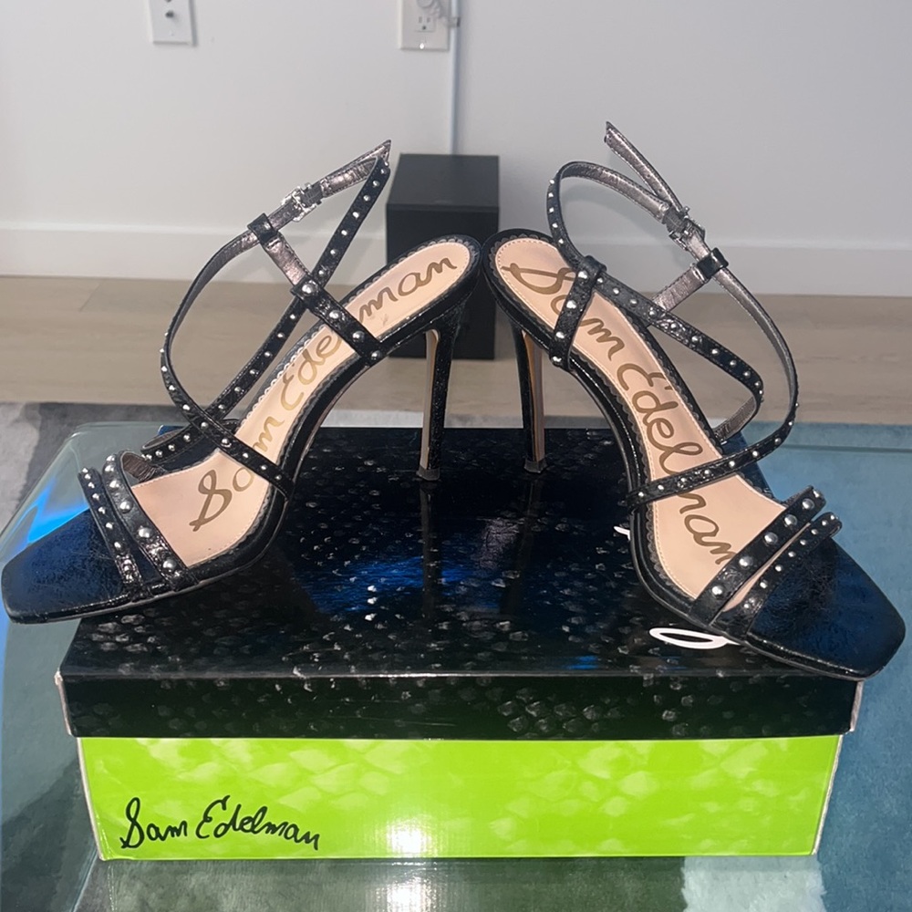 Genuine leather Sam Edelman studded high heeled sandal size 9 worn twice 🖤 - Picture 3 of 7
